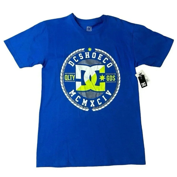 DC Shoes Men's Logo Short Sleeve Crew Neck T Shirt Small Blue Tee New - Picture 1 of 14